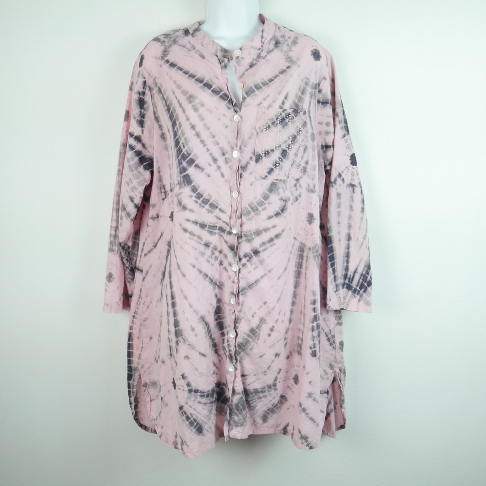 Marketplace Handwork of India Tie Dye Cotton Tunic Dress 1W Sustainable Beach